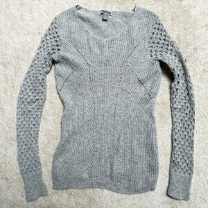 Chelsea28 wool alpaca open knit sweater, gray, S